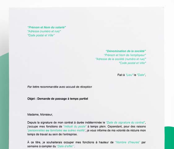 Modèle de lettre de demande de temps partiel